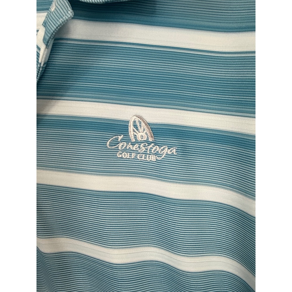 Adidas ClimaCool Mens Medium Blue Striped Golf Polo Conestoga Golf Club Shirt - Picture 5 of 13